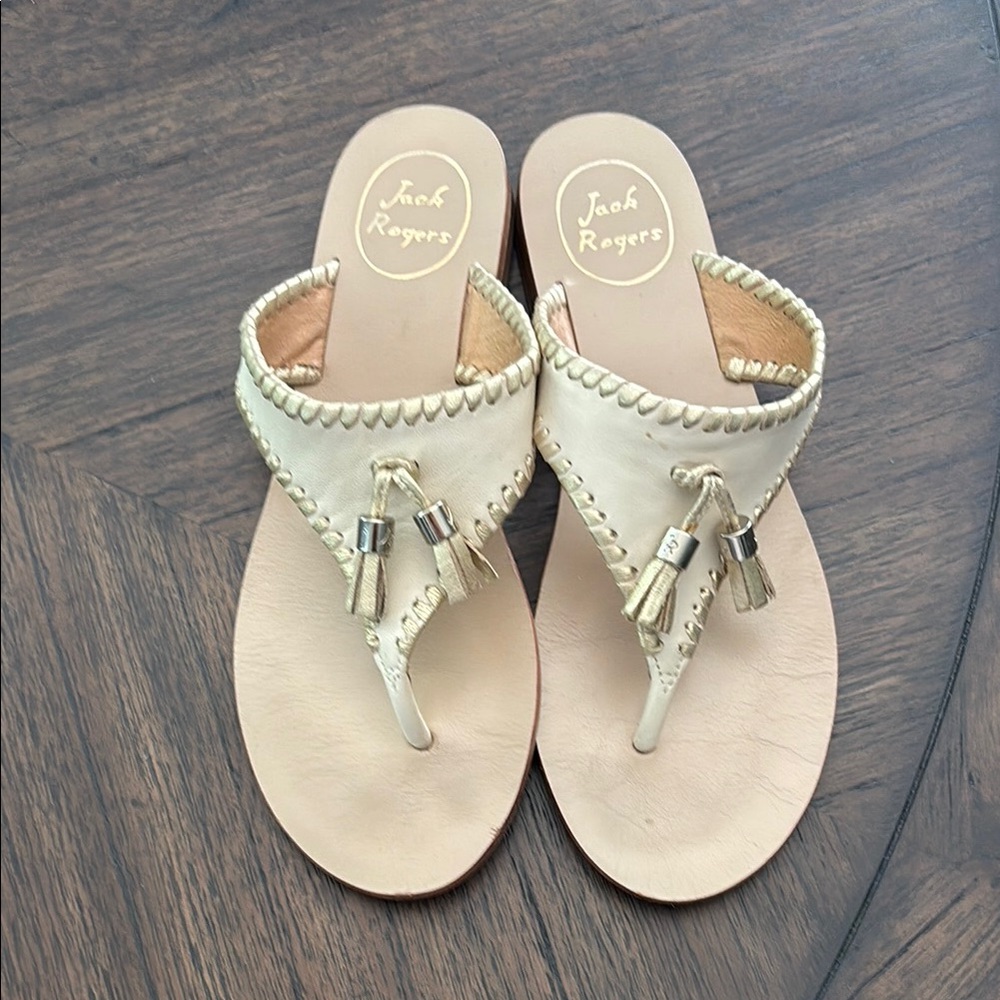 Jack Rogers Cream Sandals with Ornate Embellishments